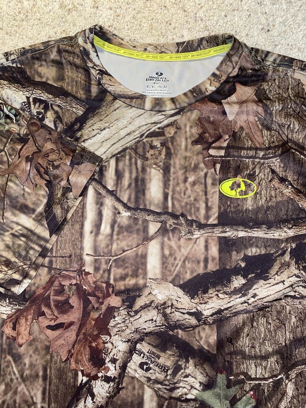 Mossy Oak Break Up Mens XL Infinity Camo Hunting Fishing Tee Polyester Shirt